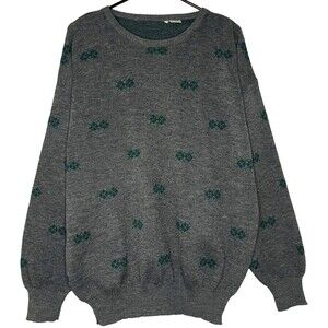 VTG Marshall Field Italian Wool Sweater Men 52 Large Gray Argyle Long Sleeve 80s